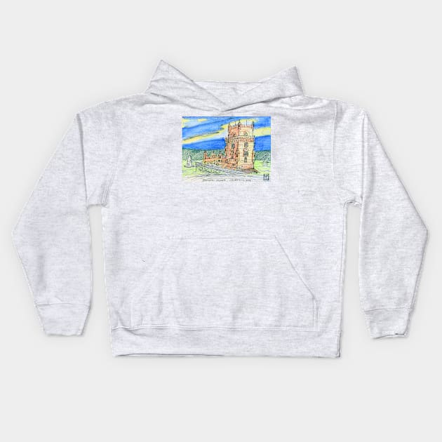 Belém Tower sketch on canvas Kids Hoodie by terezadelpilar